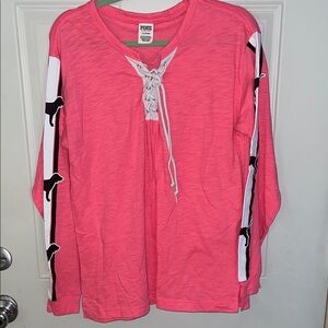 PINK Victoria's Secret Lace-Up Top in Bright Pink dog logo size large